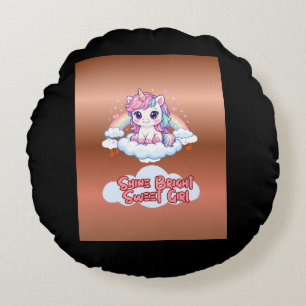 Be Your Own Rainbow Cute Unicorn Girls Round Cushion