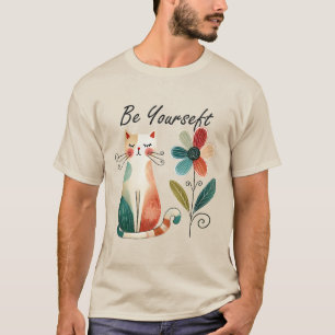 Be Yourself Cute Artistic Calico Cat With Flower T-Shirt