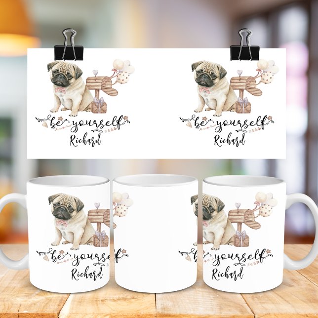 Be yourself Cute Pug puppy next to mailbox Coffee Mug (Creator Uploaded)