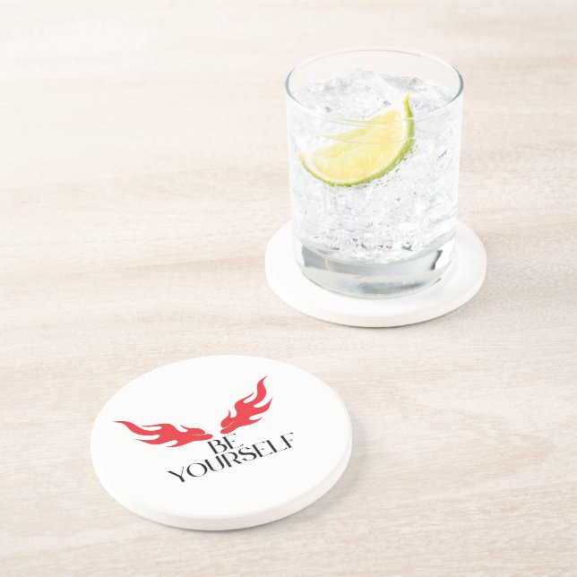Be Yourself – Empowering Minimalist Quote Design f Coaster (Side)