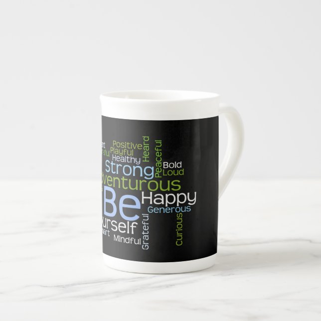 BE Yourself Inspirational Word Cloud Bone China Mug (Front Right)