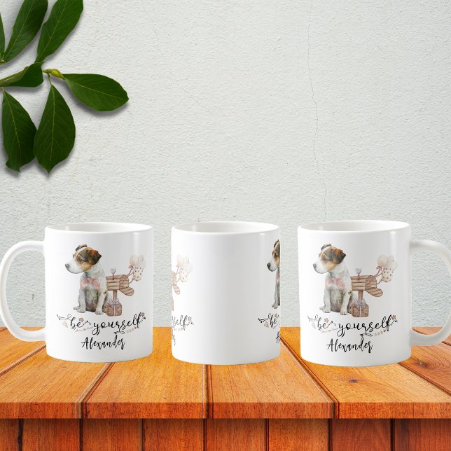 Be yourself Jack Russell puppy next to mailbox Coffee Mug (Creator Uploaded)