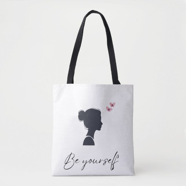 Be Yourself - Minimalist girl silhouette tote bag (Front)