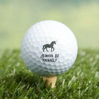 Be Yourself Stylish Motivational Black Unicorn Golf Balls