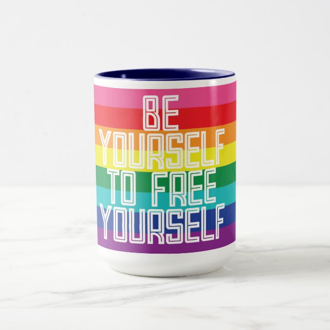 BE YOURSELF TO FREE YOURSELF RAINBOW MUG (Center)