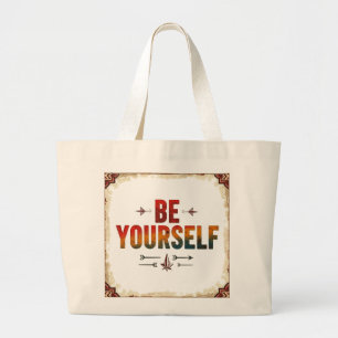Be Yourself Vintage Rainbow Typography Large Tote Bag
