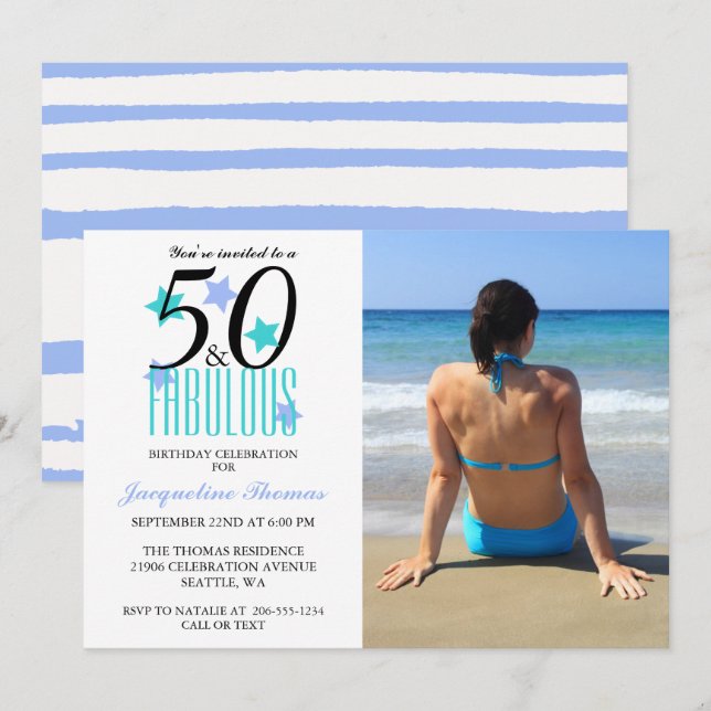 Beach 50 and Fabulous Birthday Photo Invitation (Front/Back)