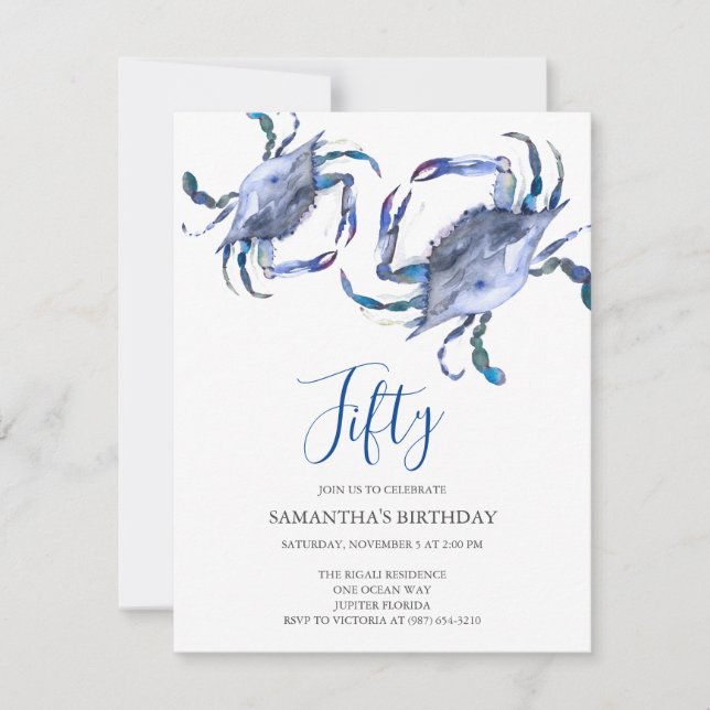 Beach 50th Birthday  Invitations Crab Boil (Front)