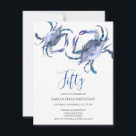Beach 50th Birthday  Invitations Crab Boil<br><div class="desc">Do Tell A Belle's beach 50th Birthday invitation frames your event details with a top boarder of blue watercolor crabs. A matching colour adorns the back of your invitation. A beachy chic yet modern choice for your Birthday party or crab boil. Words can be changed to read 60th, 70th, 80th,...</div>