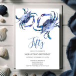 Beach 50th Birthday  Invitations Crab Boil<br><div class="desc">Do Tell A Belle's beach 50th Birthday invitation frames your event details with a top boarder of blue watercolor crabs. A matching colour adorns the back of your invitation. A beachy chic yet modern choice for your Birthday party or crab boil. Words can be changed to read 60th, 70th, 80th,...</div>