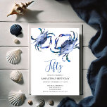 Beach 50th Birthday  Invitations Crab Boil<br><div class="desc">Do Tell A Belle's beach 50th Birthday invitation frames your event details with a top boarder of blue watercolor crabs. A matching colour adorns the back of your invitation. A beachy chic yet modern choice for your Birthday party or crab boil. Words can be changed to read 60th, 70th, 80th,...</div>