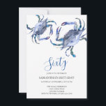 Beach 60th Birthday  Invitations<br><div class="desc">Do Tell A Belle's beach 60th Birthday invitation frames your event details with a top boarder of blue watercolor crabs. A matching colour adorns the back of your invitation. A beachy chic yet modern choice for your Birthday party or crab boil. Words can be changed to read 50th, 70th, 80th,...</div>