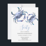 Beach 60th Birthday  Invitations<br><div class="desc">Celebrate in style with Do Tell A Belle's beach 60th birthday invitations, featuring a modern and minimal design with a coastal touch. This adult beach birthday invitation showcases a stunning top border of blue watercolor crabs, perfectly framing your event details. The matching blue back adds a seamless, elegant finish. Whether...</div>