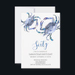 Beach 60th Birthday  Invitations<br><div class="desc">Do Tell A Belle's beach 60th Birthday invitation frames your event details with a top boarder of blue watercolor crabs. A matching colour adorns the back of your invitation. A beachy chic yet modern choice for your Birthday party or crab boil. Words can be changed to read 50th, 70th, 80th,...</div>