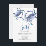 Beach 60th Birthday  Invitations<br><div class="desc">Do Tell A Belle's beach 60th Birthday invitation frames your event details with a top boarder of blue watercolor crabs. A matching colour adorns the back of your invitation. A beachy chic yet modern choice for your Birthday party or crab boil. Words can be changed to read 50th, 70th, 80th,...</div>