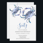 Beach 60th Birthday  Invitations Crab Boil<br><div class="desc">Do Tell A Belle's beach 60th Birthday invitation frames your event details with a top boarder of blue watercolor crabs. A matching colour adorns the back of your invitation. A beachy chic yet modern choice for your Birthday party or crab boil. Words can be changed to read 50th, 70th, 80th,...</div>