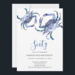 Beach 60th Birthday  Invitations Crab Boil<br><div class="desc">Do Tell A Belle's beach 60th Birthday invitation frames your event details with a top boarder of blue watercolor crabs. A matching colour adorns the back of your invitation. A beachy chic yet modern choice for your Birthday party or crab boil. Words can be changed to read 50th, 70th, 80th,...</div>
