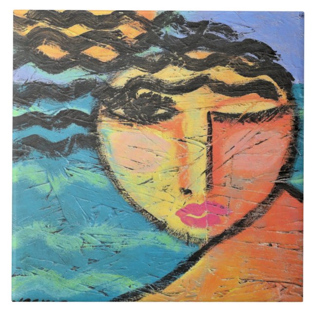 Beach Abstract Portrait of a Woman on OSB Board Tile (Front)