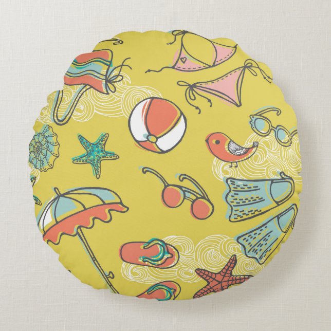 beach accessories. seamless pattern round cushion (Front)
