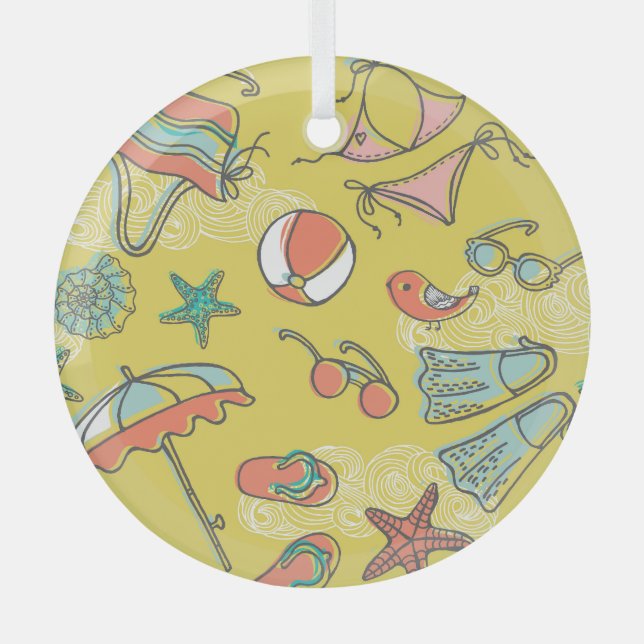 Beach Accessories: Summer Seamless Pattern. Glass Tree Decoration (Front)