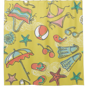 Beach Accessories: Summer Seamless Pattern. Shower Curtain