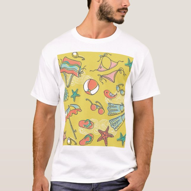 Beach Accessories: Summer Seamless Pattern. T-Shirt (Front)