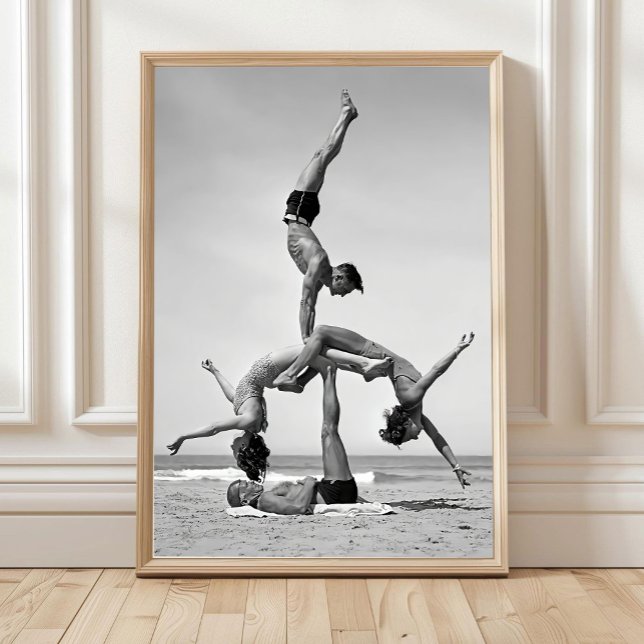 Beach Acrobatics Wall Art, Vintage Gymnasts Posing Poster (Creator Uploaded)