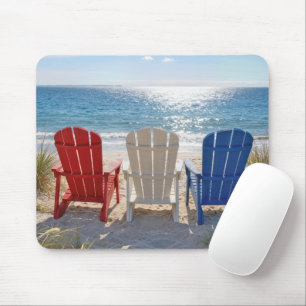 Beach Adirondack Chairs in Patriotic Colours Mouse Mat