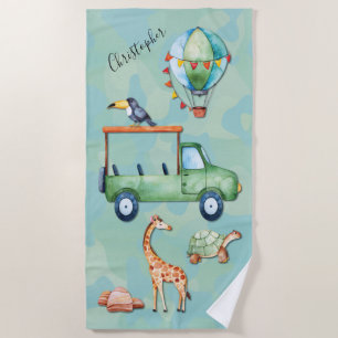 Beach Adventure Monogram Truck Animals Towel