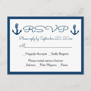 Beach Anchor Beach Navy Blue Nautical Wedding RSVP Invitation Postcard