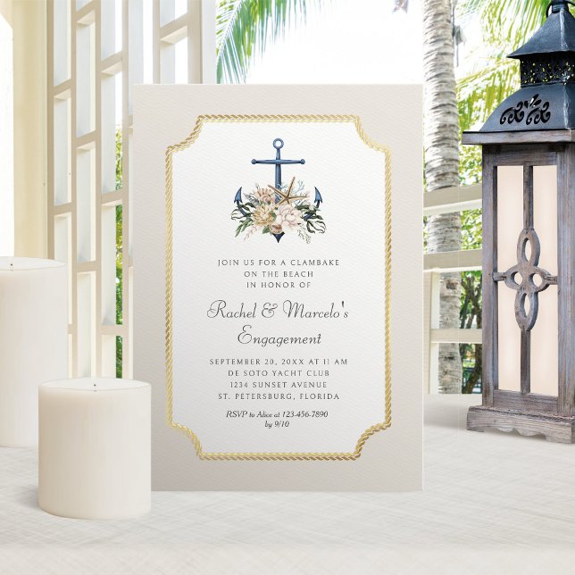Beach Anchor Nautical Engagement Party Invitation (Creator Uploaded)