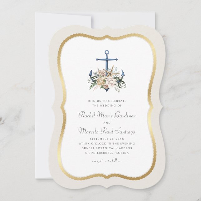 Beach Anchor Nautical Wedding Invitation (Front)