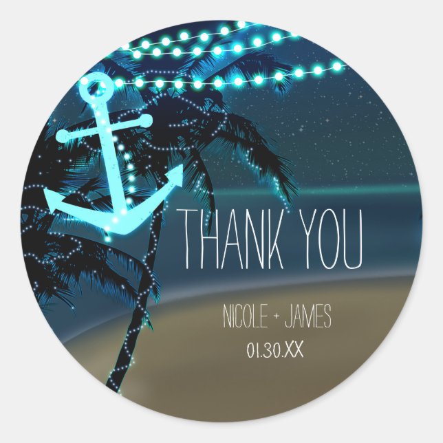 Beach Anchor & Palm Trees Wedding Favour Stickers (Front)