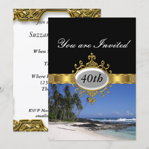 Beach and Black  Birthday Party Glamour Invitation
