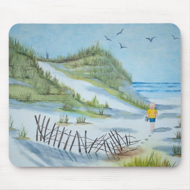beach and child watercolor mouse mat (Front)