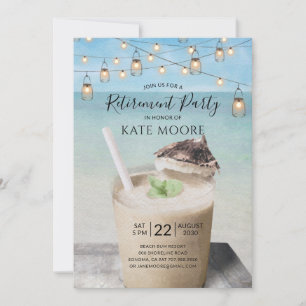 Beach And Cocktail String Lights Retirement Party Invitation