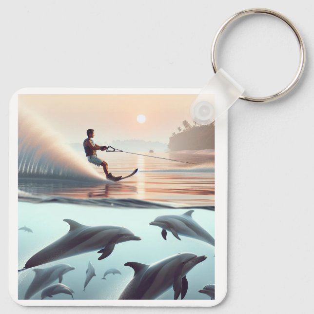 Beach and dolphins key ring (Back)