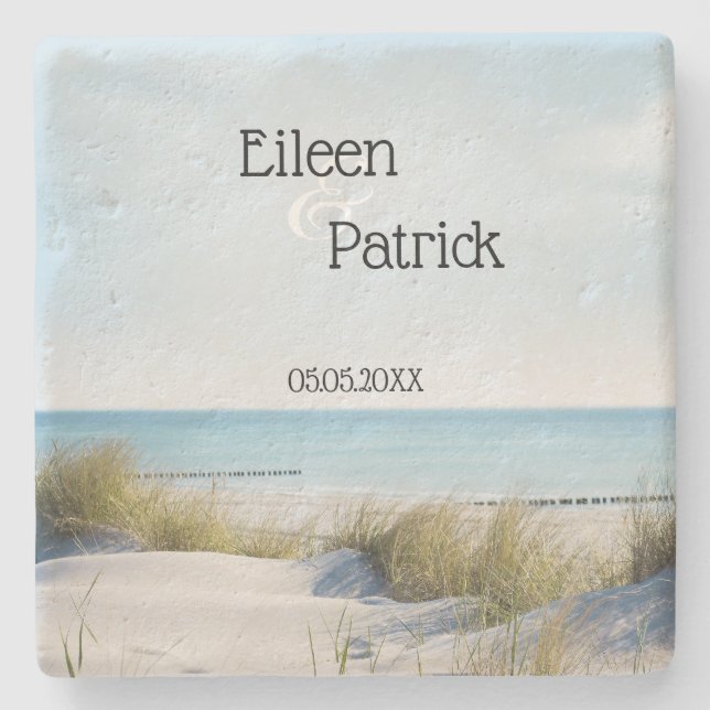 Beach and Dunes Wedding Stone Coaster (Front)