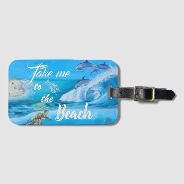 Beach and Marine Life Painting Luggage Tag (Front Horizontal)
