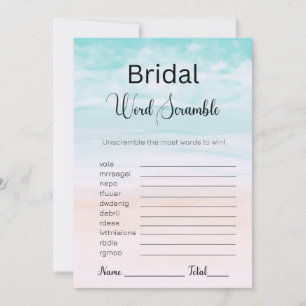 Beach and Ocean Bridal Blue Word Scramble Game Invitation