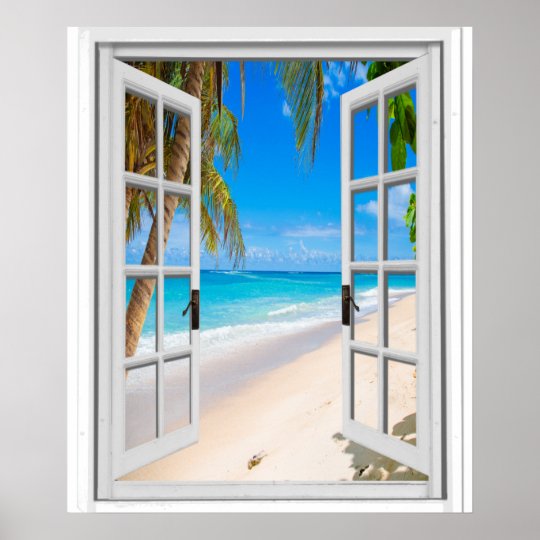 Beach and Ocean View Faux Window Poster | Zazzle.co.uk