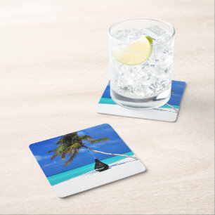 Beach and Palm Tree Square Paper Coaster