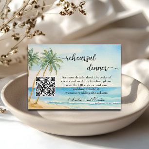 Beach and Palm Trees QR Code Rehearsal Dinner Enclosure Card
