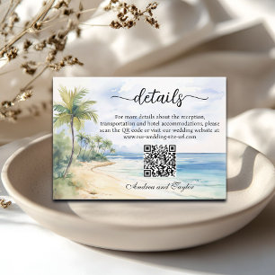 Beach and Palm Trees QR Code Wedding Details Enclosure Card