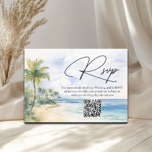 Beach and Palm Trees QR Code Wedding RSVP Card