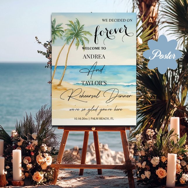 Beach and Palm Trees Rehearsal Dinner Welcome Poster (Creator Uploaded)