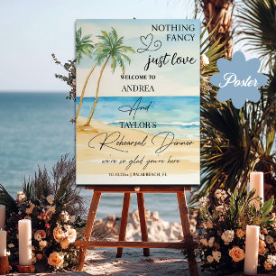 Beach and Palm Trees Rehearsal Dinner Welcome Poster