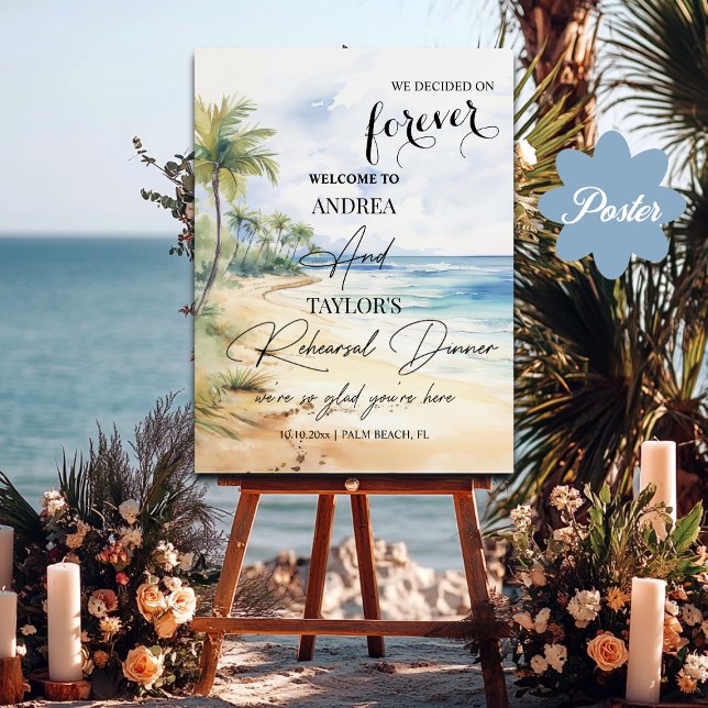 Beach and Palm Trees Rehearsal Dinner Welcome Poster (Creator Uploaded)