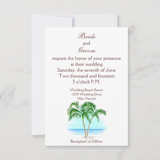 Beach And Palm Trees Wedding Invitation (Front)