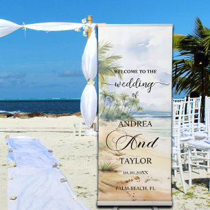 Beach and Palm Trees 'Welcome to our Wedding' Retractable Banner